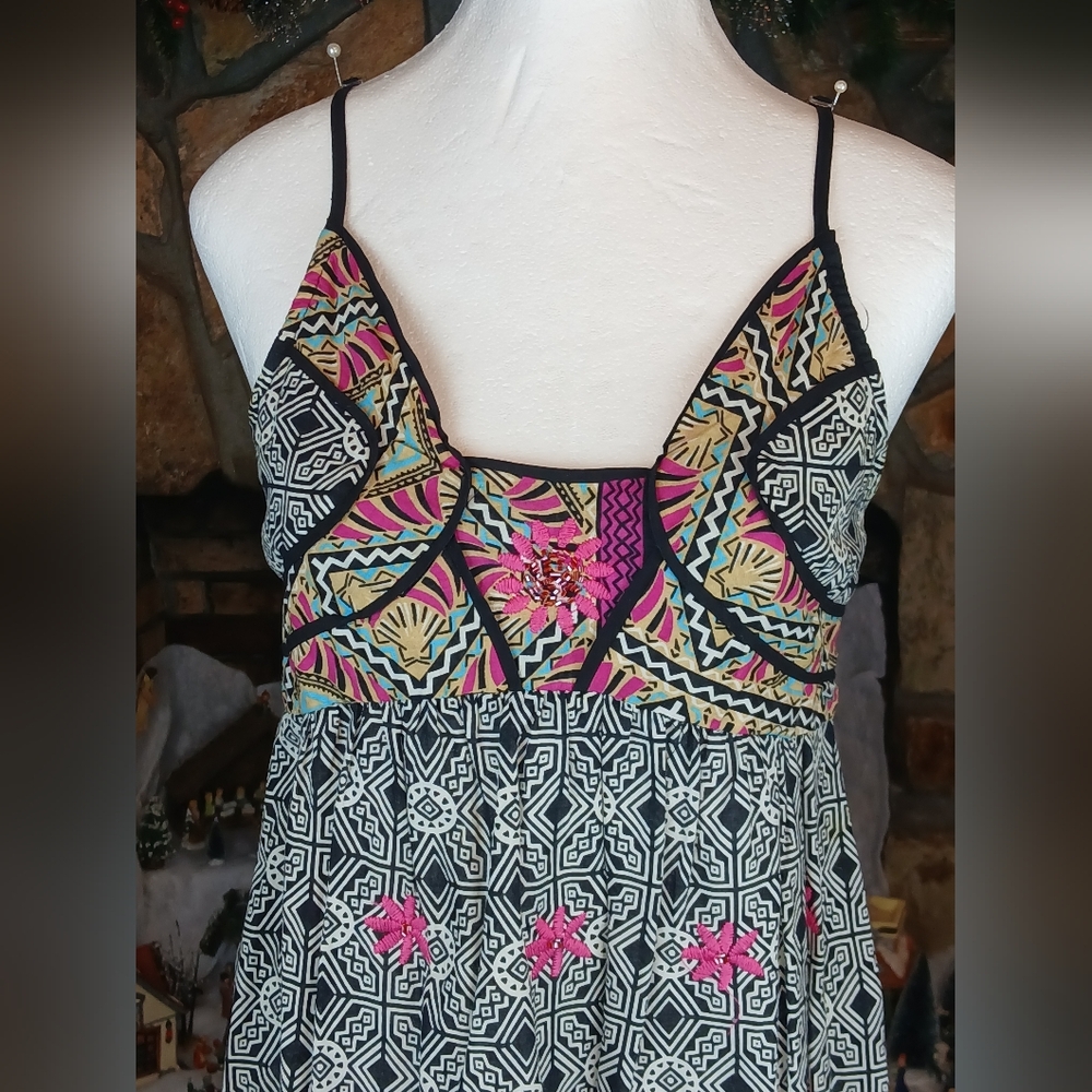 Grifflin Paris Y2k Colorful Geometric Pattern Dress Large Adjustable Straps - Picture 3 of 12
